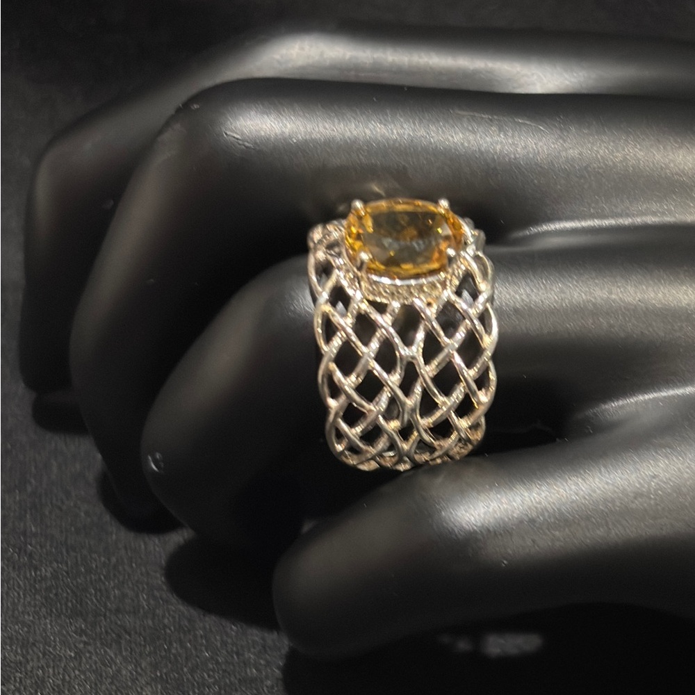Sevilla sterling 925 Silver Basket Weave Citron Citrine Ring NEW